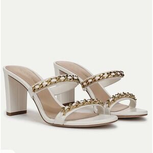 Veronica Beard Size 7 White Leather Gretchen Gold Chain-Link Slide Sandals Shoes